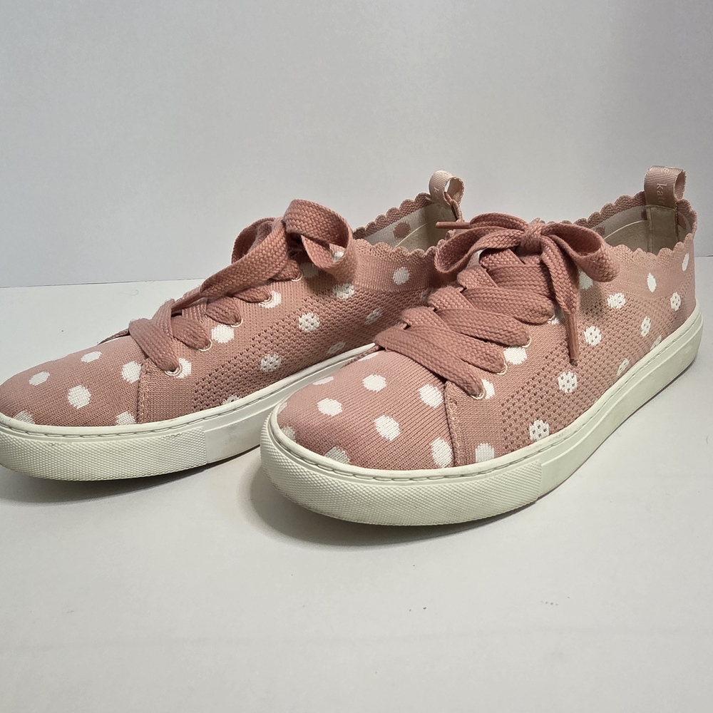 Kate Spade Pink & White Polka Dot Canvas Sneakers Sz 9 Lace Up